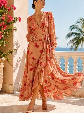 Johanna Ortiz x H&M Wrap Dress Maxi Floral Crepe Excellent Size XS